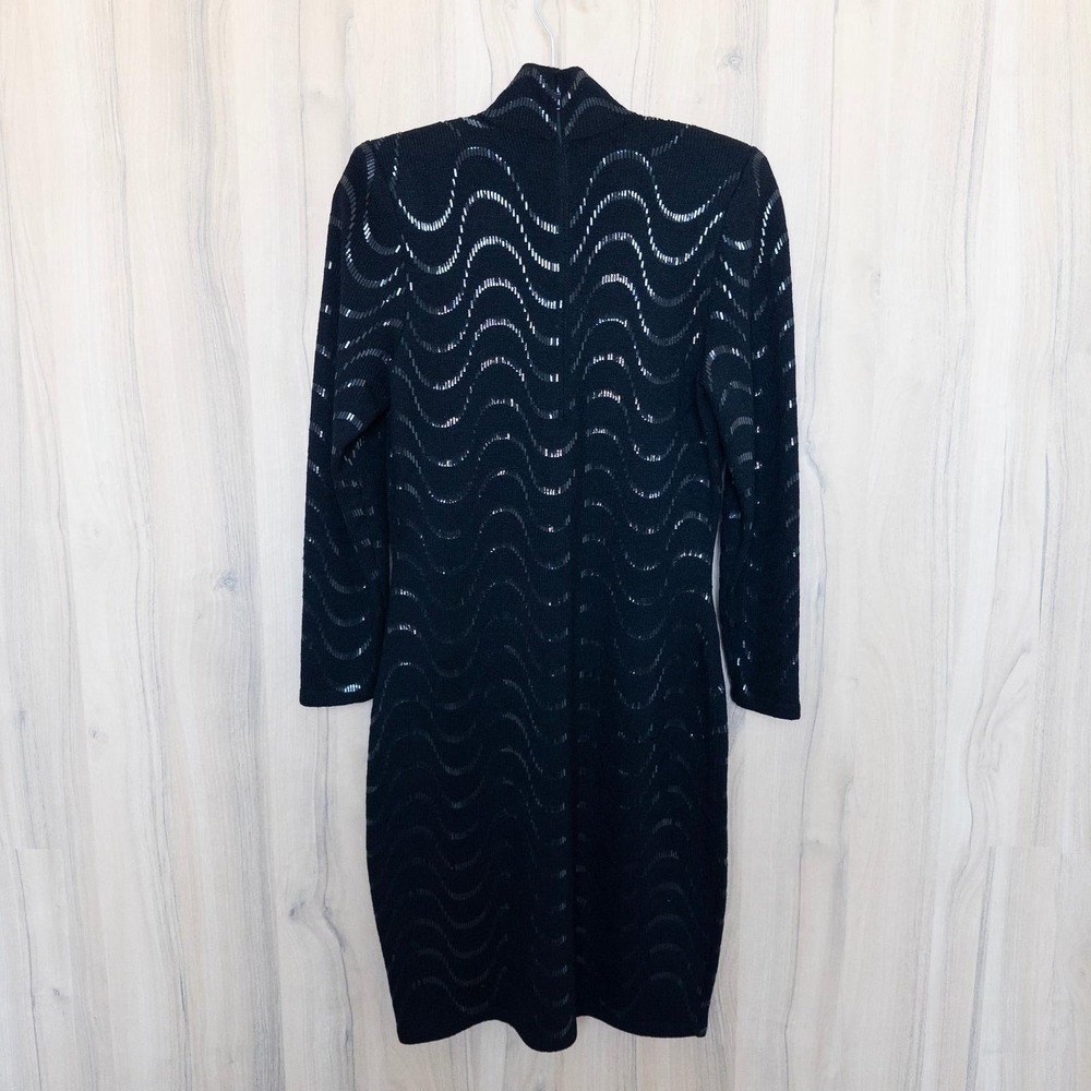 Vintage Lillie Rubin Sequin Sweater Dress Size 6 Black Mock Neck Retro Glam Chic - Picture 7 of 8